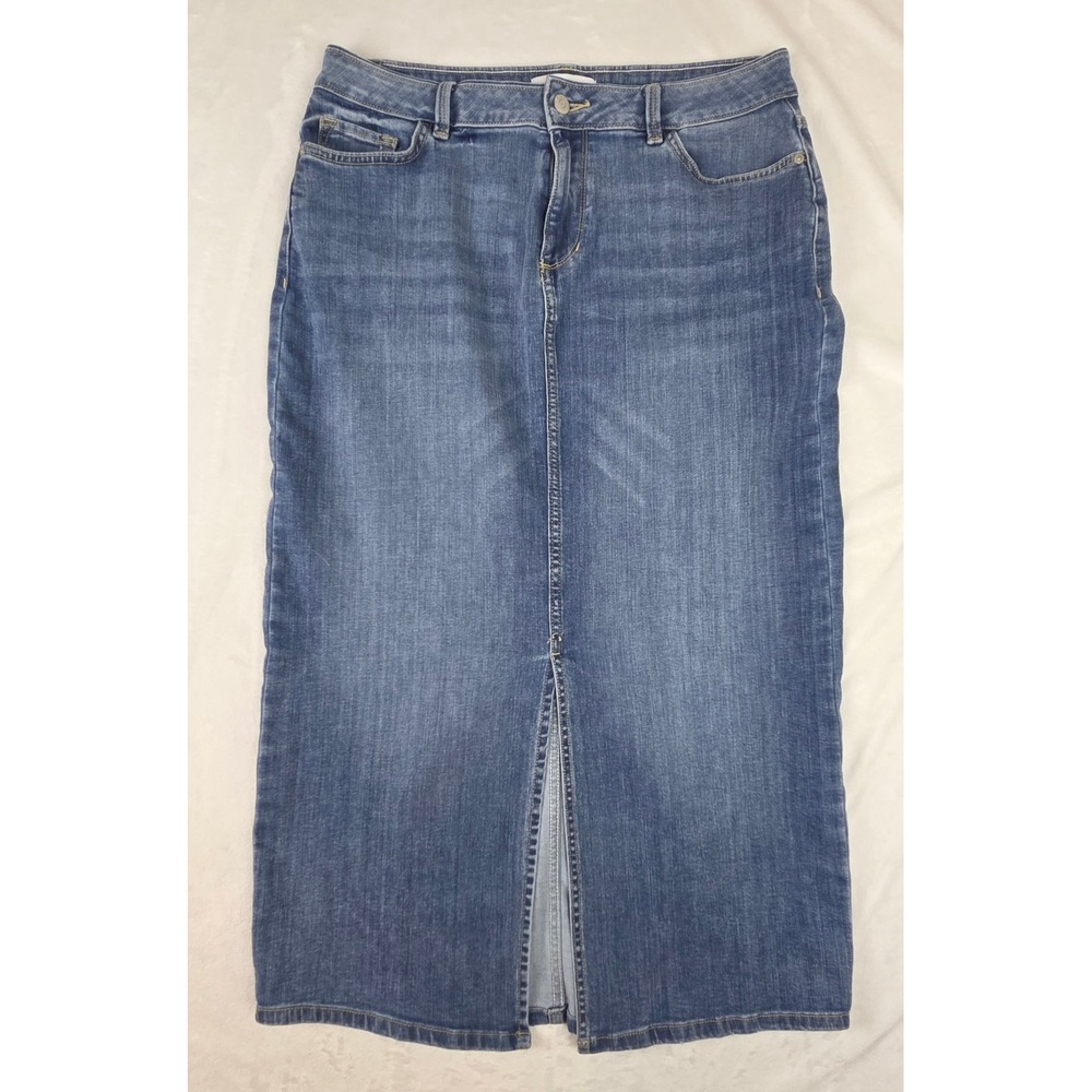 Liz Claiborne Denim Skirt Women 10 Blue Front Slit Maxi Casual Classic Excellent